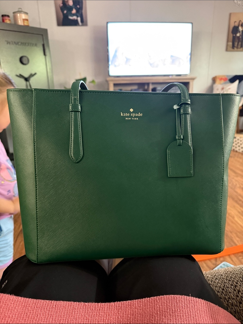 kate spade Green Saffiano Tote with Gold Logo